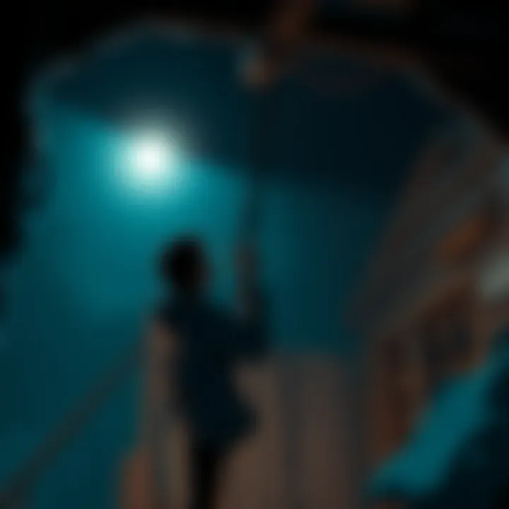 Pochita watches in horror as Denji hangs from a beam in a dimly lit cabin, capturing the moment of despair.