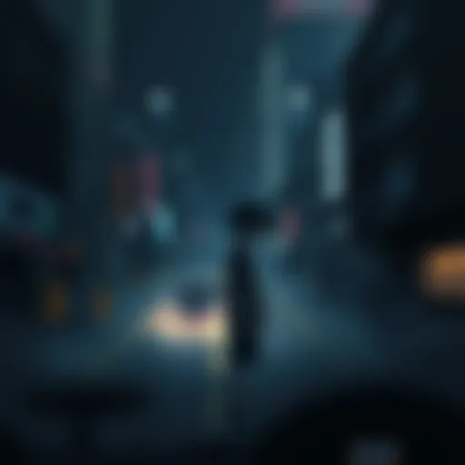 Denji standing alone in a darkened city, looking introspective with a hint of sadness, symbolizing emotional avoidance.