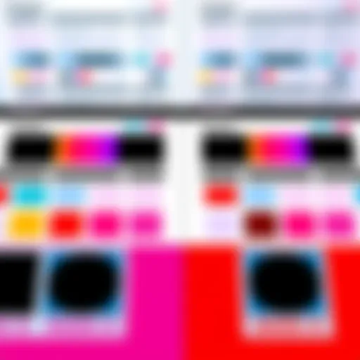 A close-up view of two similar design layouts showcasing subtle differences in color and shape.