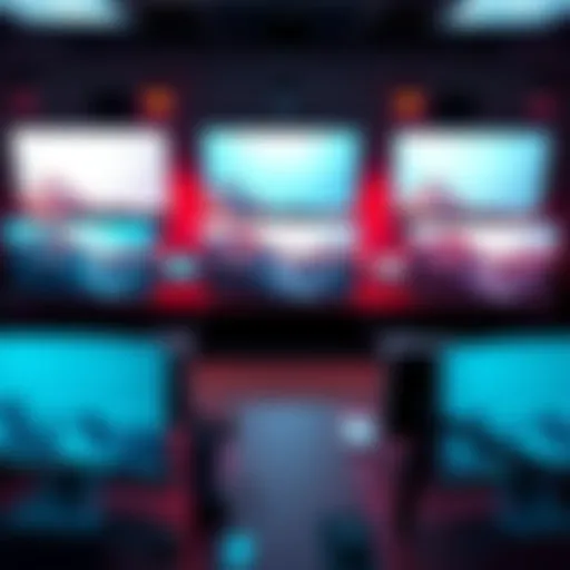 A modern design workspace showcasing various background examples on screens