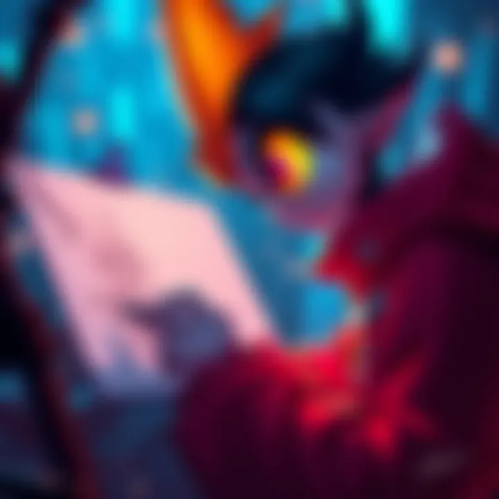 Artist sketching Lute character from Hazbin Hotel with colorful details