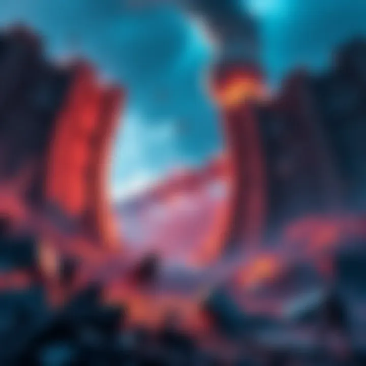 A dramatic scene showing the wall titans being destroyed before the rumbling, with debris and chaos around them.