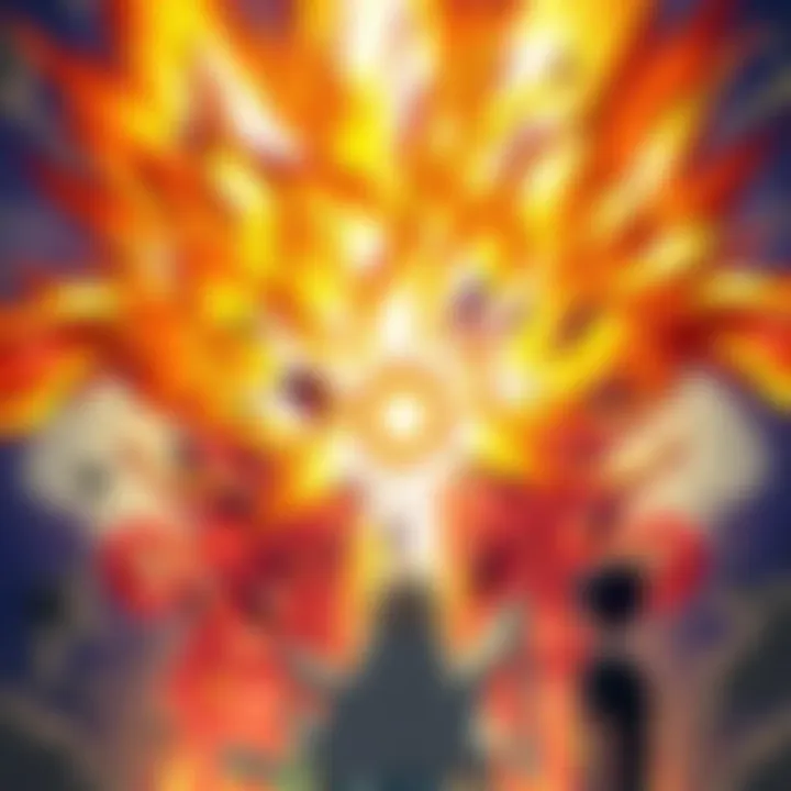 A fiery explosion caused by a Bankai in anime, showcasing the overwhelming energy and destruction it brings, with characters reacting in shock.