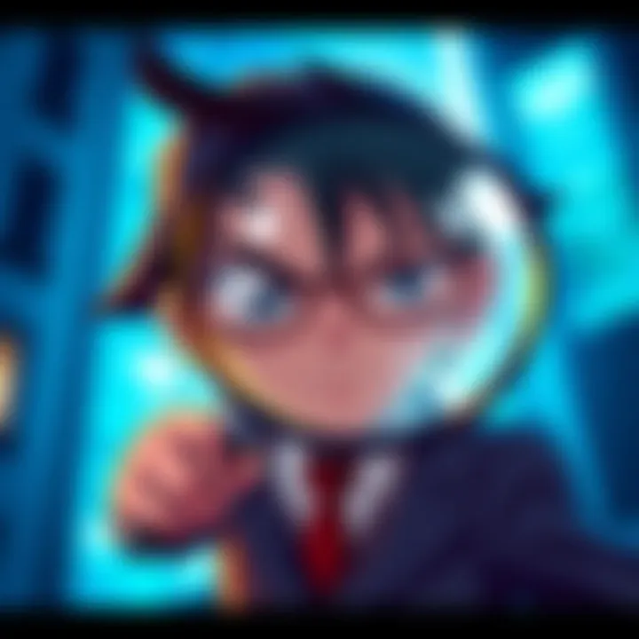 Detective Conan character with a magnifying glass, celebrating the dub release on Crunchyroll and Netflix.