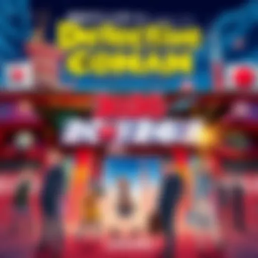 A colorful banner announcing Detective Conan Land 2026 in Japan with various attractions and characters.
