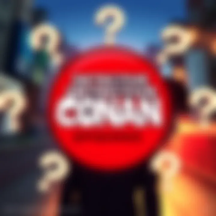Detective Conan logo surrounded by question marks, representing missing episodes from Bilibili.
