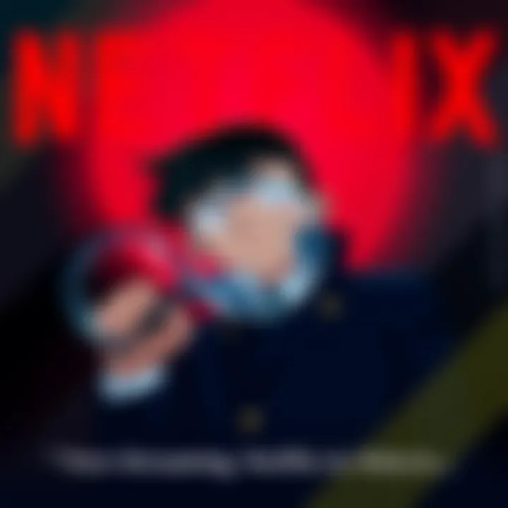 Detective Conan character with a magnifying glass, in front of a Netflix logo