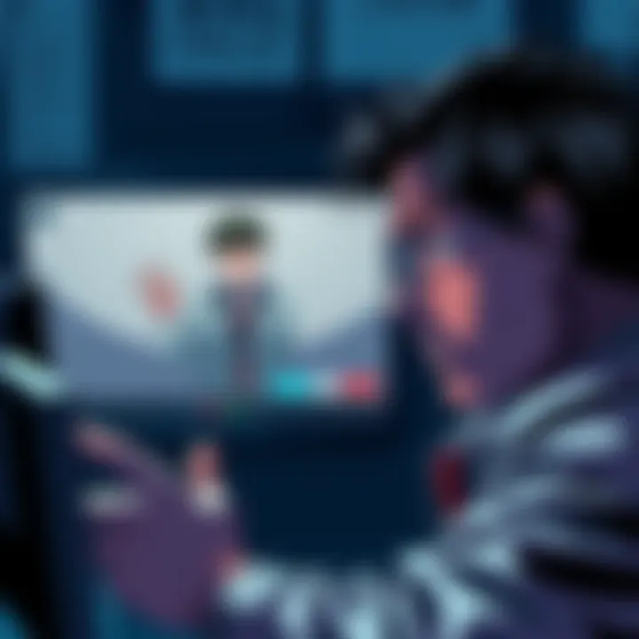 Detective and Killer Scene A detective reacts in shock as he watches a video call of a brutal murder, depicting a tense moment of suspense with a charismatic killer off-screen.