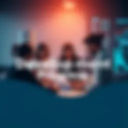 A team of people collaborating on a project with charts and graphs showing positive trends