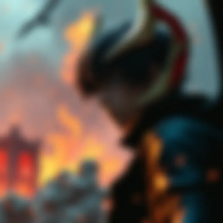 A dramatic scene featuring Akira from Devilman Crybaby, showcasing his emotional struggle against darkness, with a fiery background symbolizing chaos and destruction.