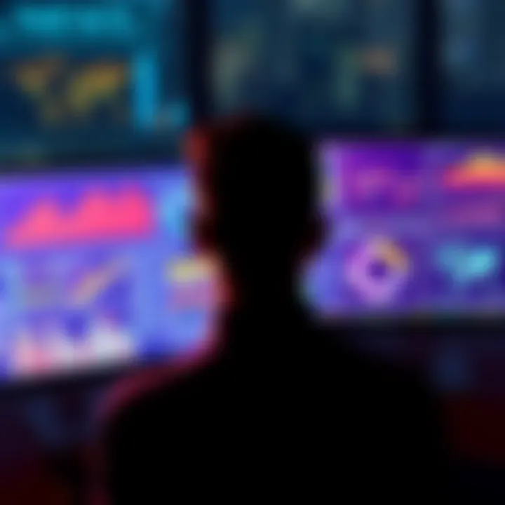 A person looking thoughtfully at a computer screen filled with graphs and charts about work trends, symbolizing the rise of diabolical work discussions.