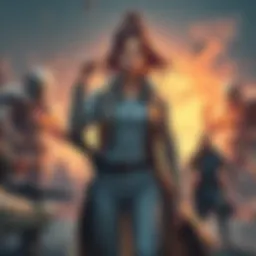 Diane in a heroic pose, radiating strength and superiority, with a backdrop hinting at a confrontation with Ban.