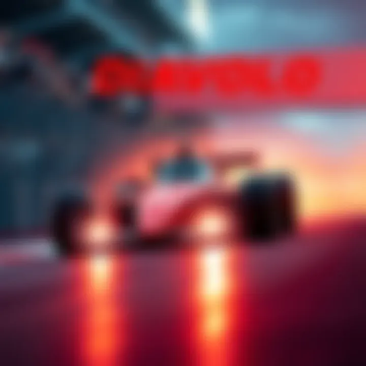 A sleek racing car, representing Diavolo, zooming down a track surrounded by cheering fans, creating an atmosphere of excitement.