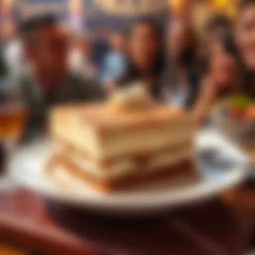 A delicious tiramisu served at Diddy's party, showcasing layers of coffee-soaked cake and creamy filling, surrounded by happy guests enjoying the celebration