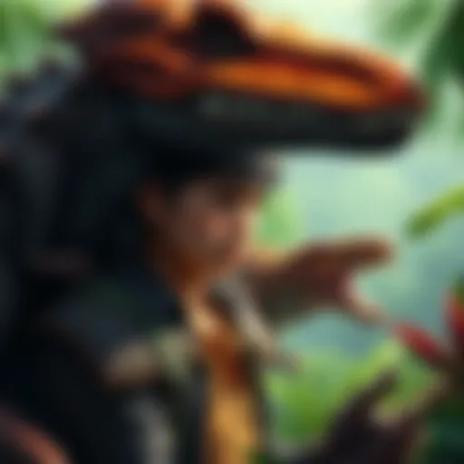 Diego Fanart with Paleo Elements A detailed fanart of a character named Diego, depicted in a prehistoric style with dinosaurs and lush vegetation around him.