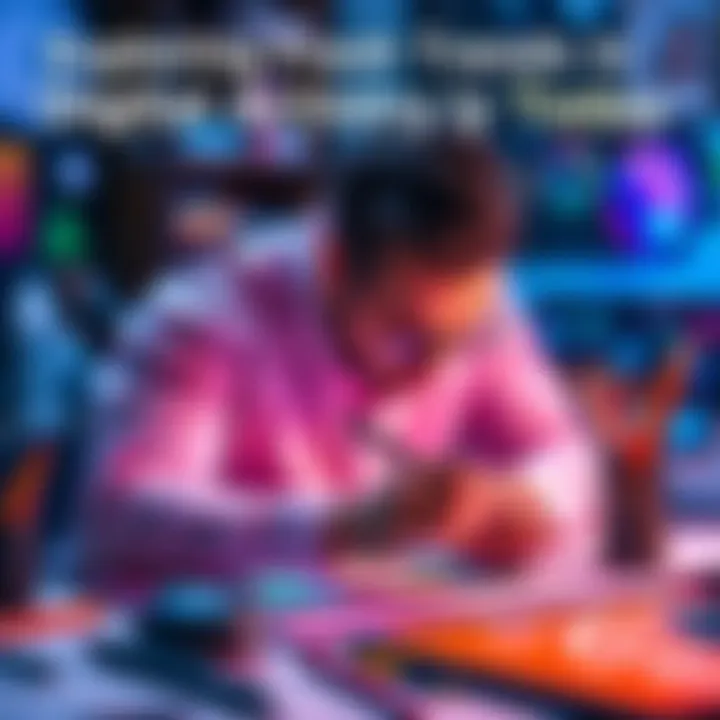 Digital Art Creation An artist creating digital artwork on a tablet, surrounded by vibrant colors and digital tools.