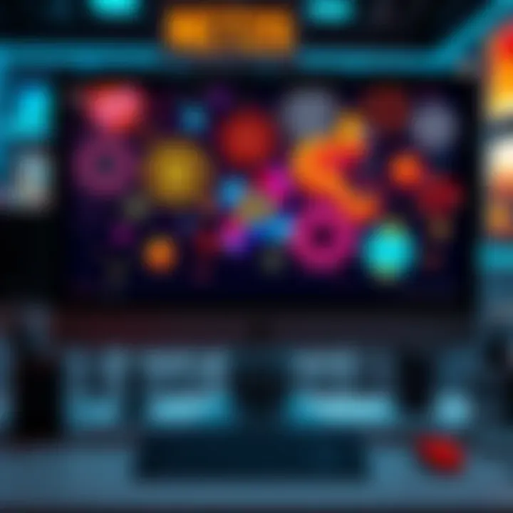 A vibrant digital art piece displayed on a computer screen, showcasing colorful designs and animations symbolizing the rise of NFTs in the art market.