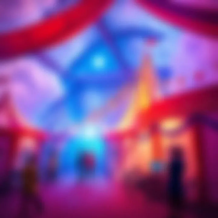 A vibrant digital circus scene featuring colorful tents and performers in a virtual environment.