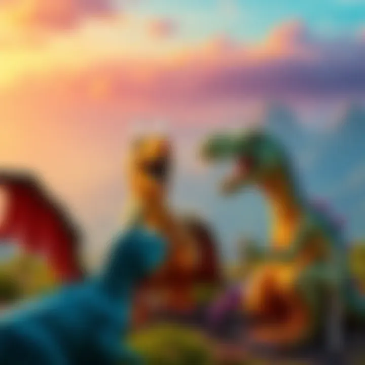 Three dinosaur characters discussing creative and funny attack moves in Wano, with a colorful background depicting the Wano landscape