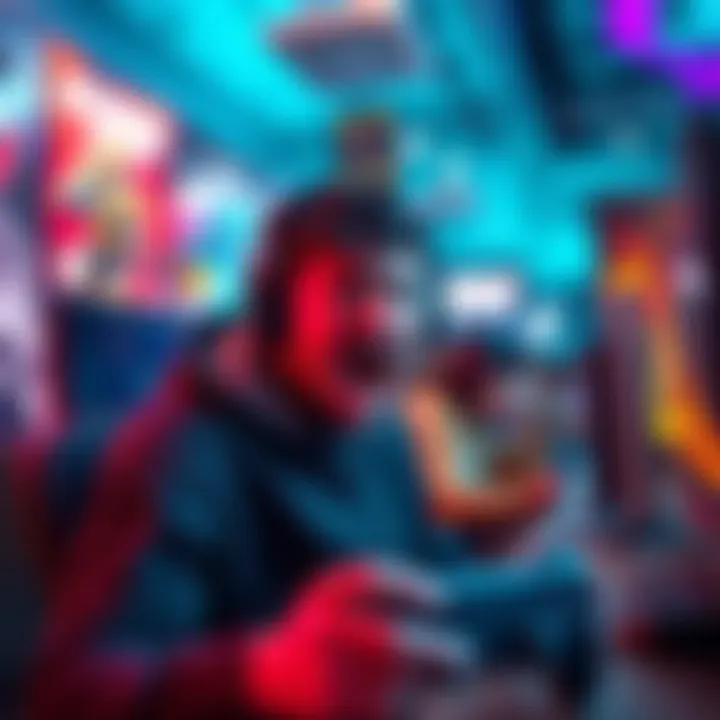 A disappointed gamer showing anger at a gaming event, with a console and game posters in the background