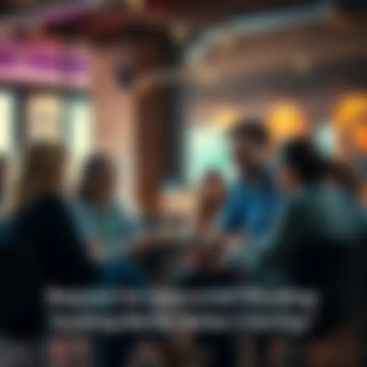 A group of people engaged in a lively discussion about clearer communication and better wording in a casual setting.