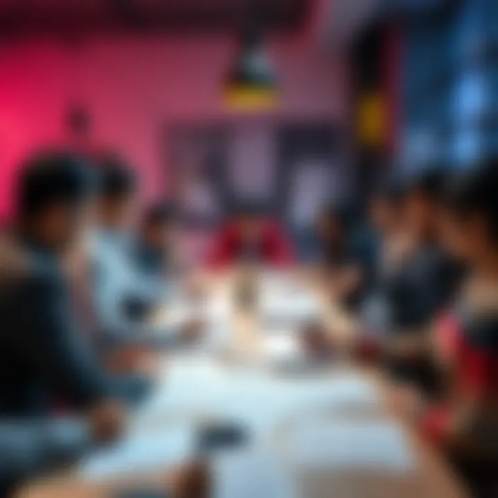 A group of people engaged in a lively discussion about the mistranslation claims surrounding Mineta's words, with notes and documents spread out on a table.