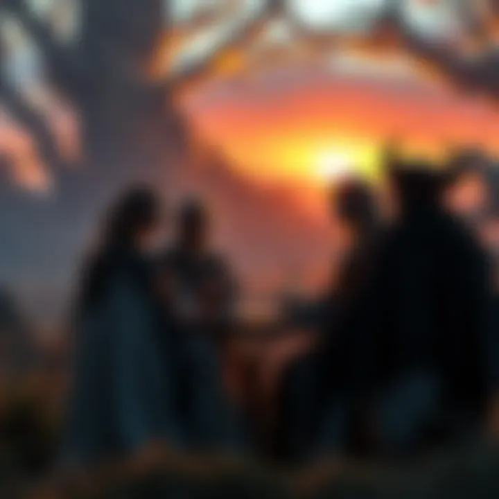 A group of people discussing the future of maiden powers after Salem's defeat, with a backdrop of the Remnant landscape