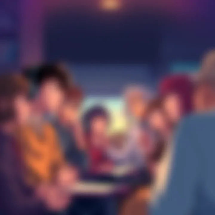 A group of people discussing various aspects of racism in anime and real life, engaging in animated conversation with expressions of concern and curiosity.