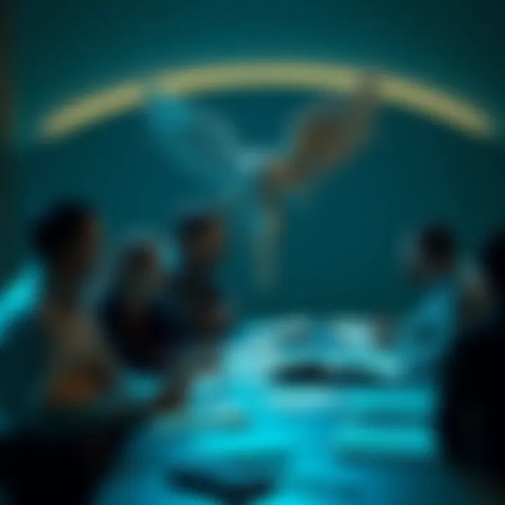 A group of people debating around a table with notes and books on the second angel's existence