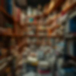 A cluttered collection of books and items scattered haphazardly on shelves, illustrating a lack of organization.