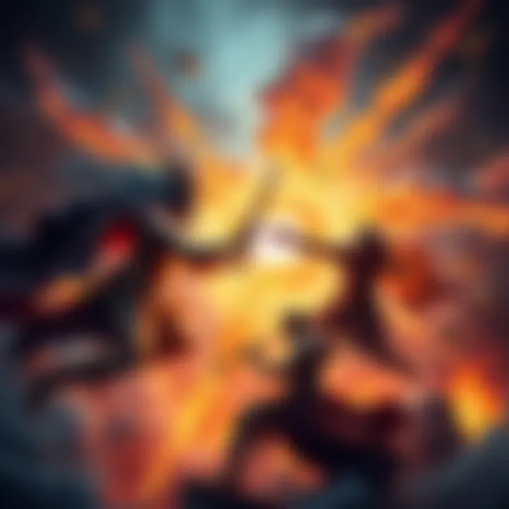 A dramatic scene of gods in confrontation, surrounded by swirling energy and chaos, depicting the intensity of the battle.