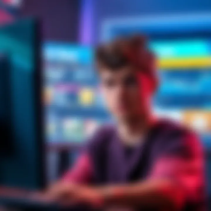A gamer looking puzzled at a computer screen showing DLC options for a video game.