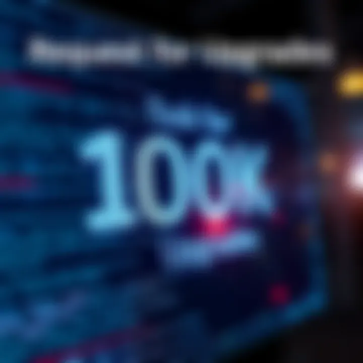 A graphic showing a digital screen with code highlighting a request for 100 dock upgrades, symbolizing a technological advancement.