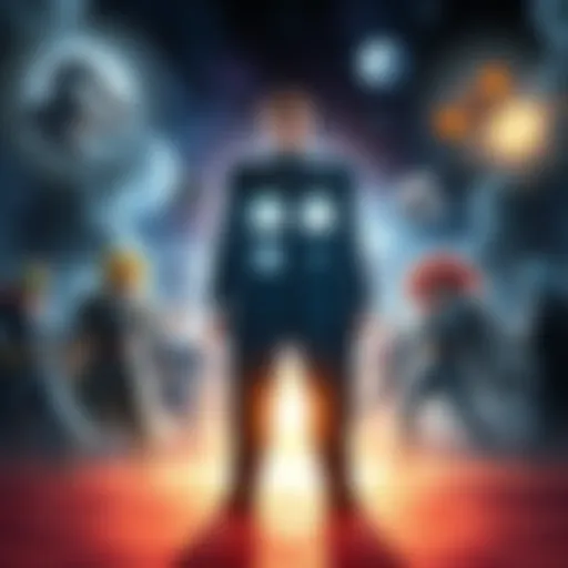 Doctor Who stands ready for battle against characters from Super Dragon Ball Heroes, DC, Bleach, and WH40K, showcasing a scene of epic confrontation in a cosmic setting.