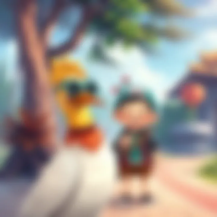 A colorful illustration featuring a dodo bird and a character known as Chopstick Johnny holding chopsticks, smiling in a playful outdoor setting.