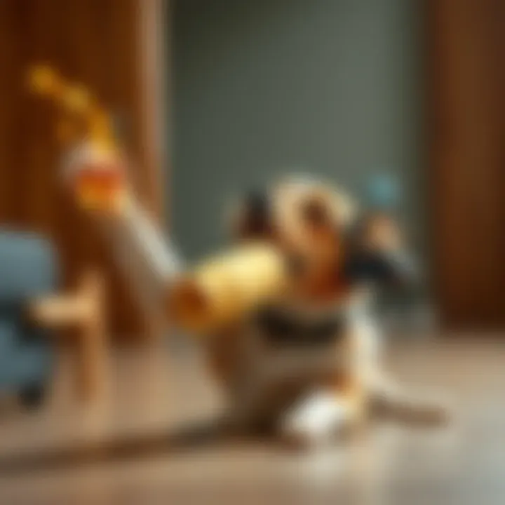 A dog demonstrating its ability to perform complex actions, like launching an object, suggesting advanced skills.