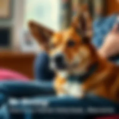 A dog sitting close to a person, both appearing calm and connected. The dog's ears are perked up, showing attentiveness to the person's feelings. They share a warm moment, highlighting the bond betwee...