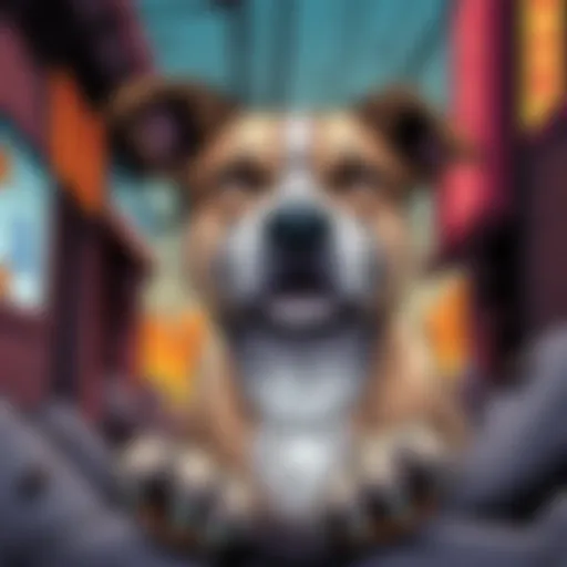 A manga panel showing a dog facing a dramatic situation, representing themes of animal violence in stories.