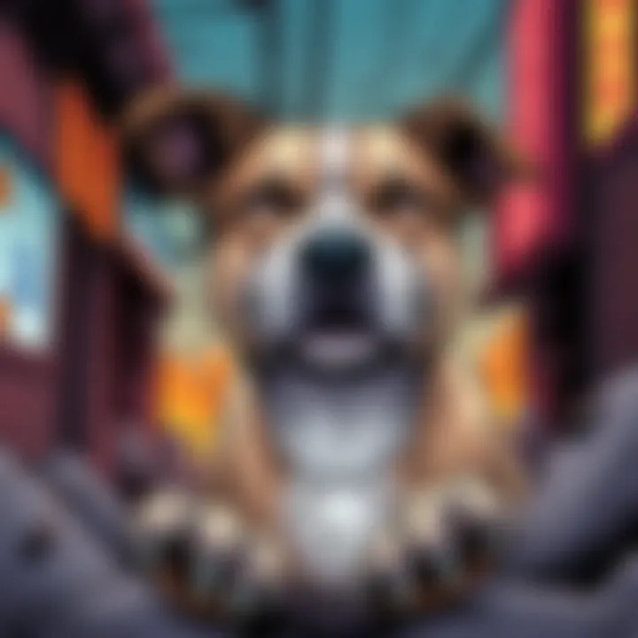 A manga panel showing a dog facing a dramatic situation, representing themes of animal violence in stories.