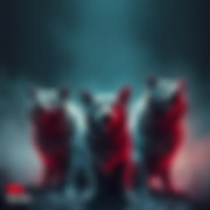 A visual representation of dogs with three figures, symbolizing the name Rudo and its links to Cerberus.