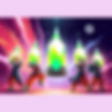 Dokkan EZA System Update Illustration showing Dokkan characters with glowing stones representing the EZA system under a dynamic background, suggesting a gaming challenge