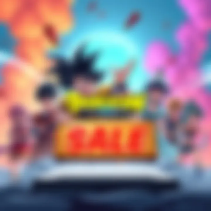 Illustration of a Dokkan IOS account with game characters and a sale sign