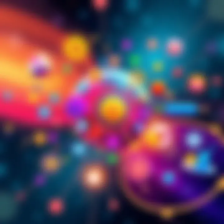 Colorful representation of domain expansion A vibrant illustration showing the concept of original domain expansion with various fields of study represented in interconnected shapes and symbols