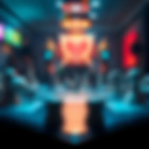 A dynamic promotional image of Domi Reversi Xebec showcasing its vibrant game board and pieces, hinting at strategic gameplay, in a lively gaming environment.