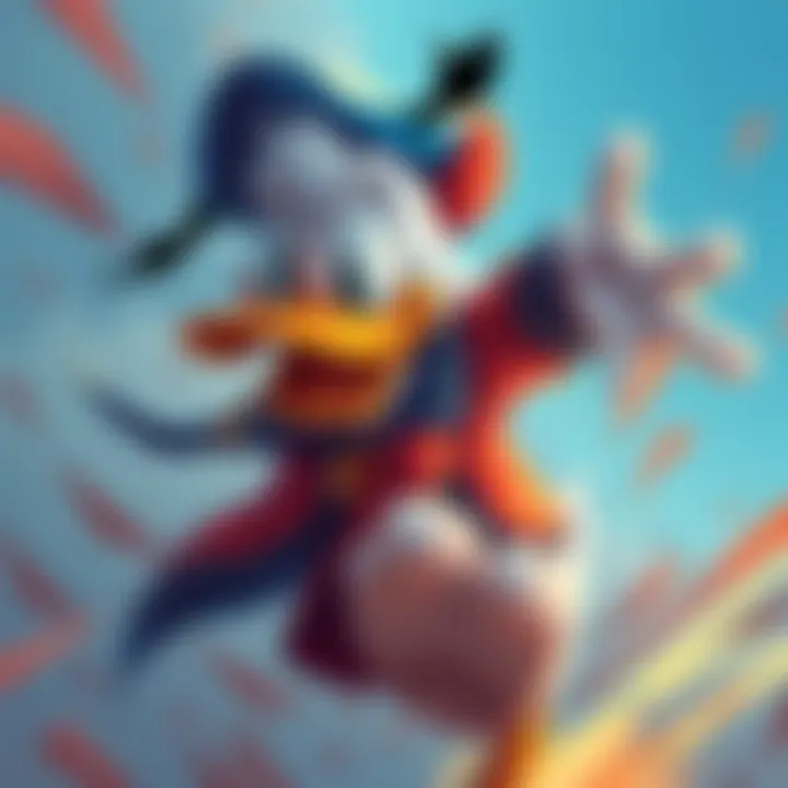 A creative illustration of Donald Duck styled like Bakugo from anime, showcasing vibrant colors and action pose.