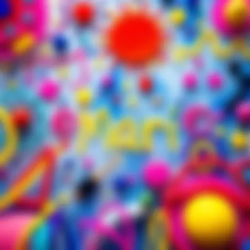 A vibrant display of Doodled Mari art featuring playful shapes and bright colors, showcasing creativity and expression.