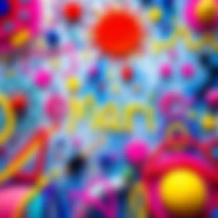 A vibrant display of Doodled Mari art featuring playful shapes and bright colors, showcasing creativity and expression.