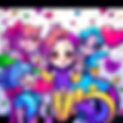 A collection of colorful doodles depicting characters like Jolyne and themes of fandom, showcasing creativity and joy among friends.