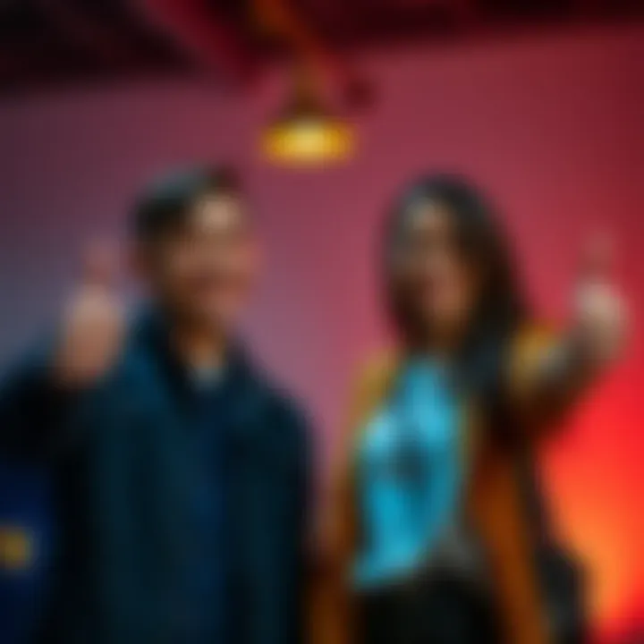 Two individuals enthusiastically showing thumbs up with bright smiles, symbolizing support and positivity in today's social climate.