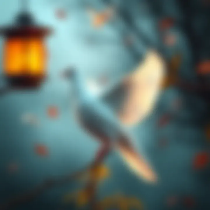 A serene white dove perched on a branch, symbolizing peace amidst a backdrop of conflict.